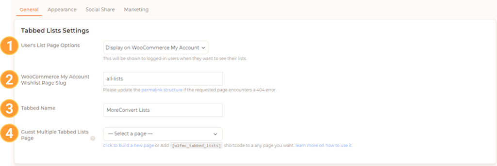 Tabbed Lists Settings - MoreConvert